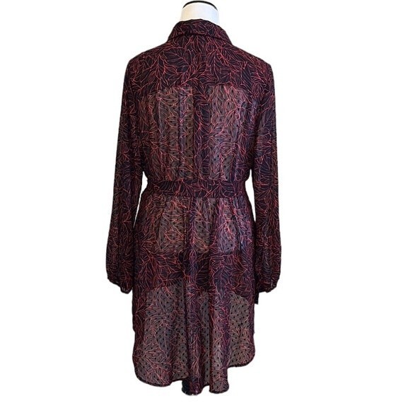 NWT Lane Bryant Sheer Swiss Dot Leaves Print Long Tunic Long Sleeve Tie Belt 18 - Picture 2 of 11